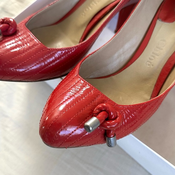 VINTAGE CHLOE LUXURY LEATHER DESIGNER HEELS in Coral Designer Pumps Size 37/6.5 - Picture 4 of 12